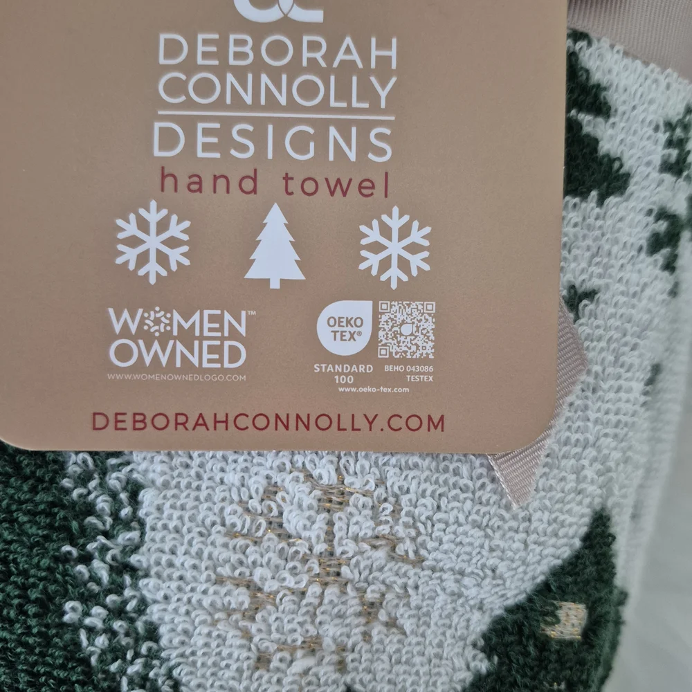 Deborah Conolly Christmas Green and White Hand Towels (set of 2pc)